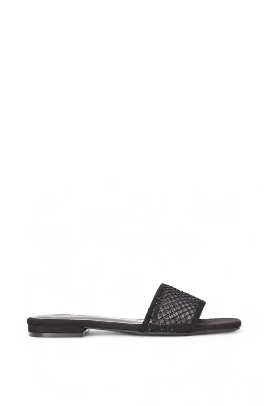 Gabrielle' Flat Slider Sandals With Crystals and Mesh Straps - XY London