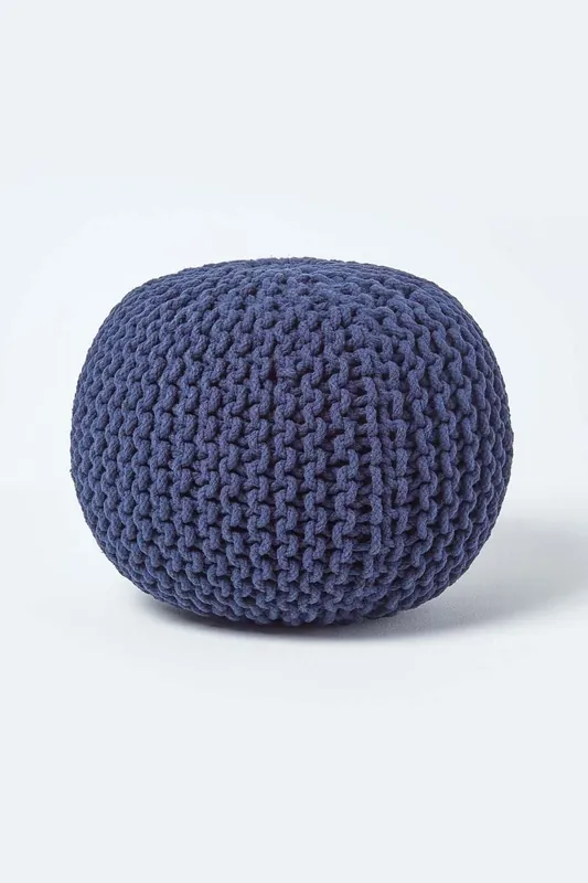Round Cotton Knitted Pouffe Footstool - Homescapes