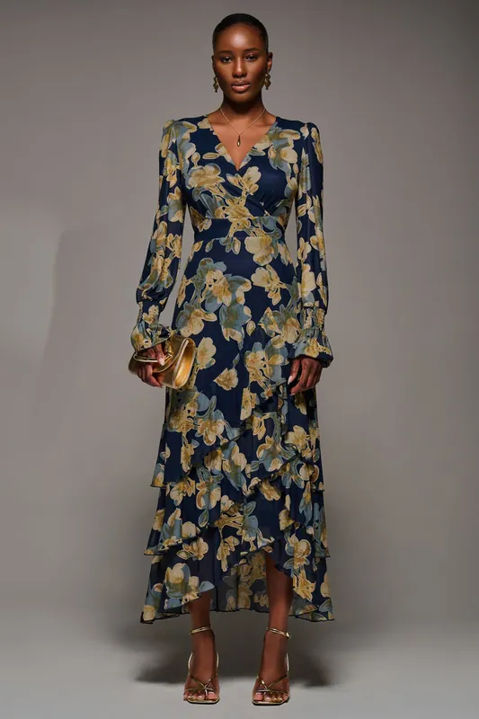 Long Sleeve Ruffle Hem Mesh Maxi Dress - Jolie Moi