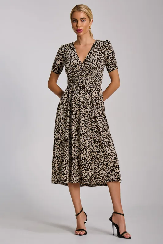 Short Sleeve Printed Jersey Midi Dress - Jolie Moi