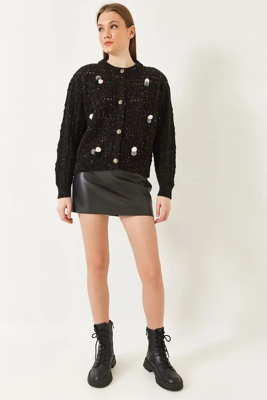 Textured Knitwear Cardigan with Pompom - Bianco Lucci