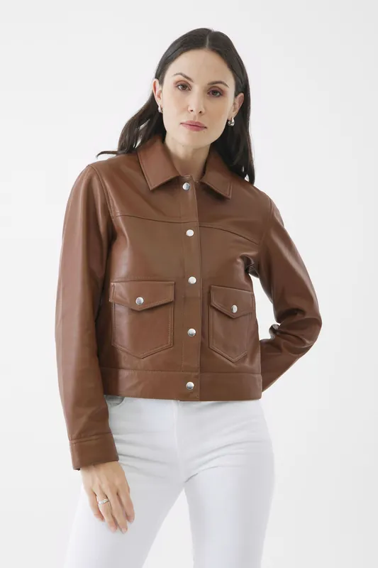 Real Leather Louisa Trucker Jacket - Bolongaro Trevor