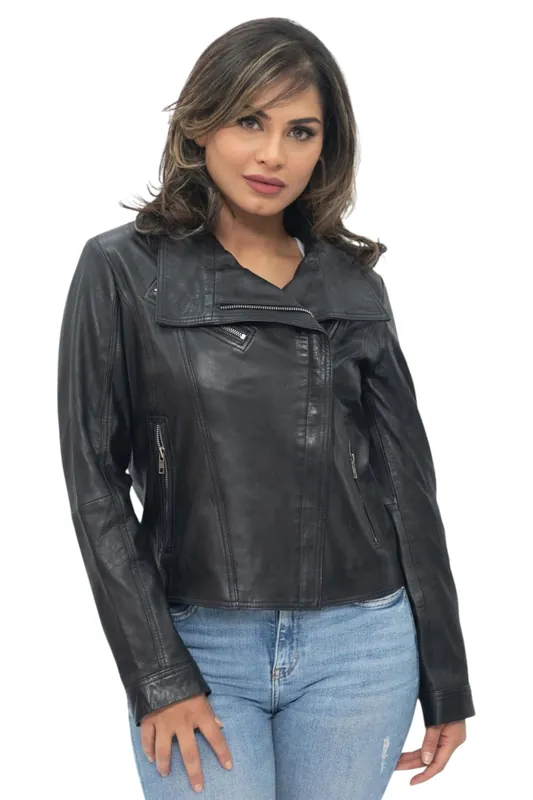 Leather Shawl Wrap Biker Jacket - Riga