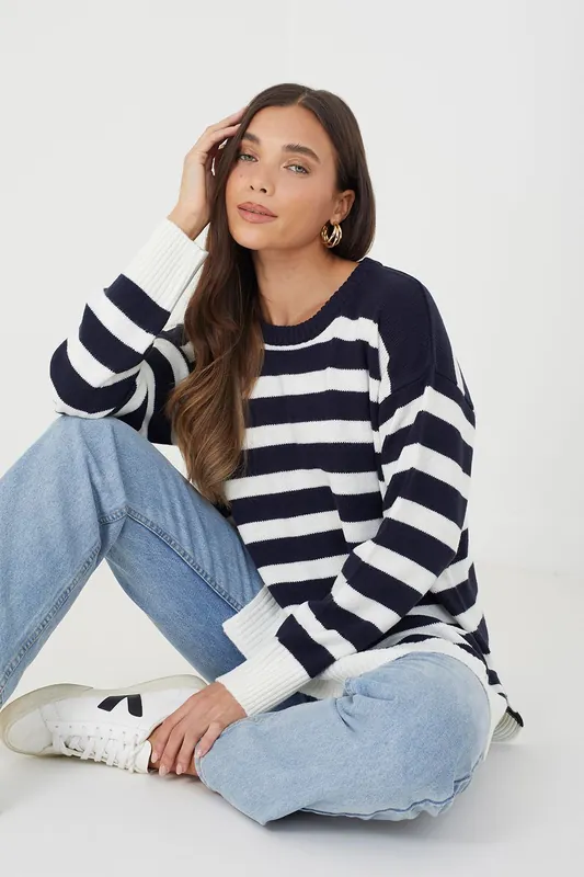 Fine Stripe Oversized Knitted Jumper - Brave Soul