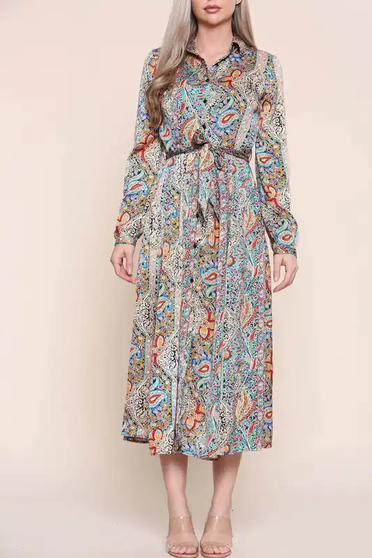 Green Paisley Maxi Dress Long Sleeve - Love Sunshine