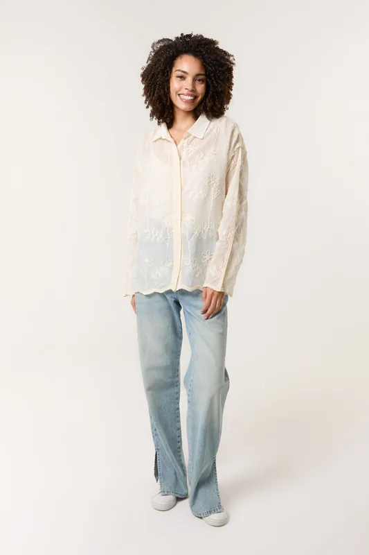 Stone Flower Print Shirt - Blue Vanilla