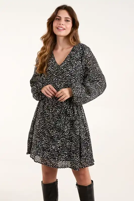 Pleated Mini Dress With Belt - Blue Vanilla