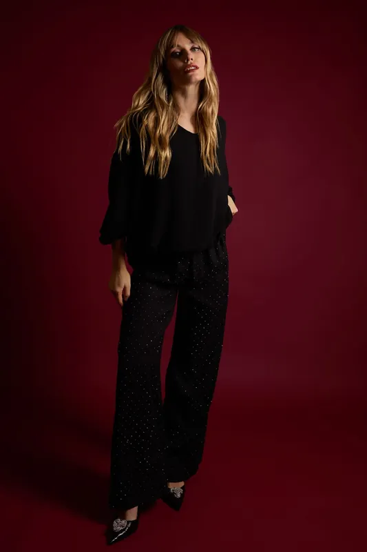 Studded High Waist Trousers - Blue Vanilla