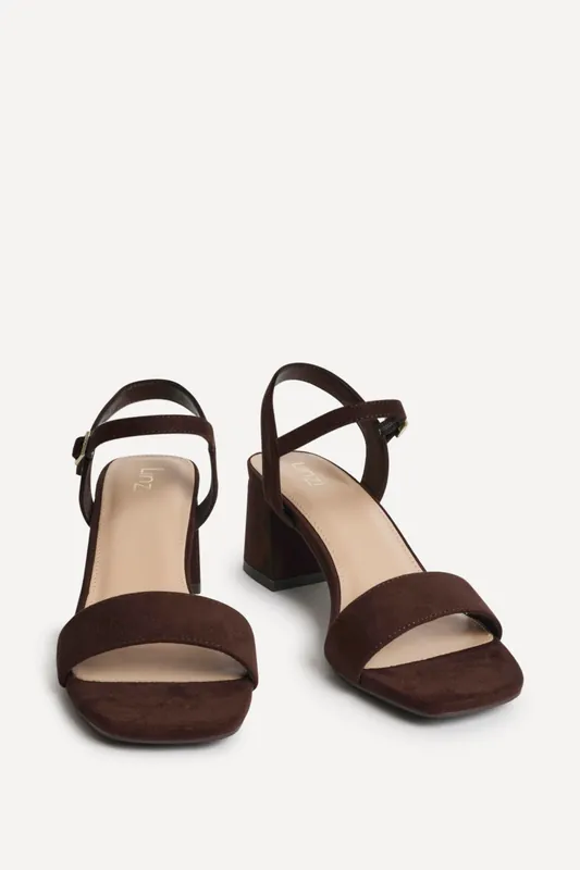 Darcie Brown Faux Suede Heeled Sandals - Linzi