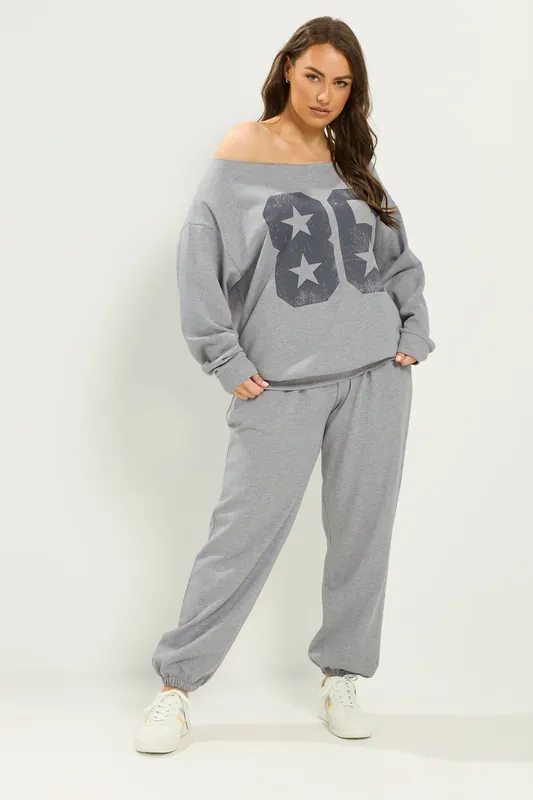 Off-Shoulder Sweatshirt & Jogger Set