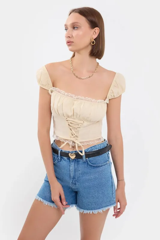 Square Neck Lace Up Corset Top - Hiccup