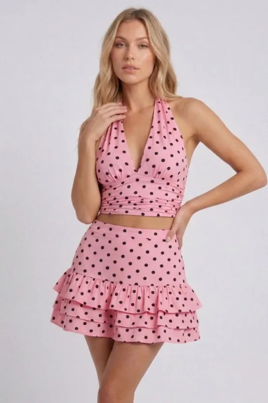 Polka Dot Halter Neck Crop Top and Frill Skorts Co-ord