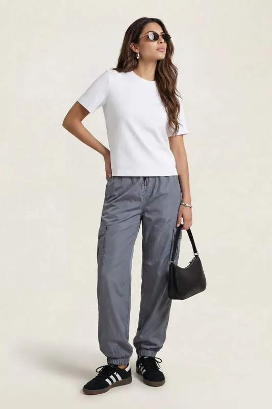 Wide Leg Cargo Pant Grey - Urban Bliss