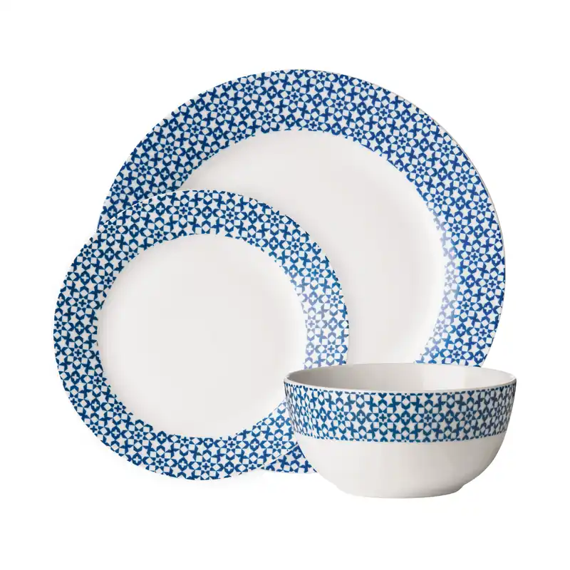 Durable Casablanca 12 Piece Blue Dinner Set MOB, Stylish Set For Dinner, Contemporary Design Crockery Set - Orsina