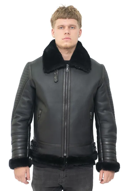 Retro Sheepskin Bomber Jacket-Horley