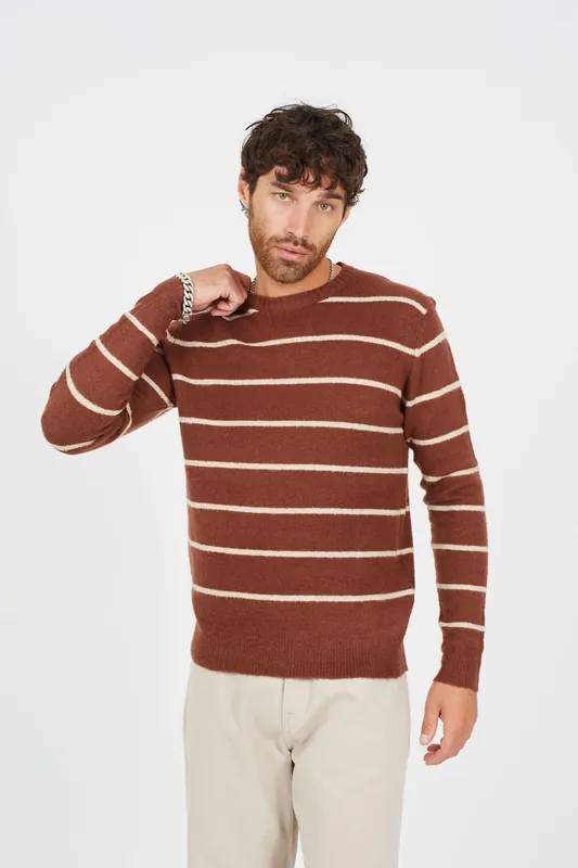 Crew Neck Striped Textured Knit Jumper - Brave Soul