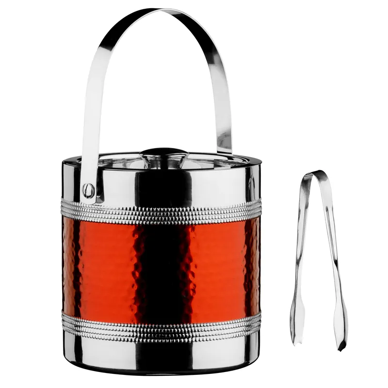 Red Ice Bucket With Tongs - Orsina