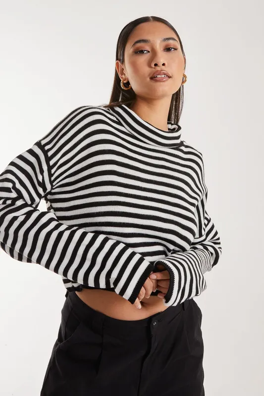 Striped Knitted Turtle Neck Jumper - Pink Vanilla