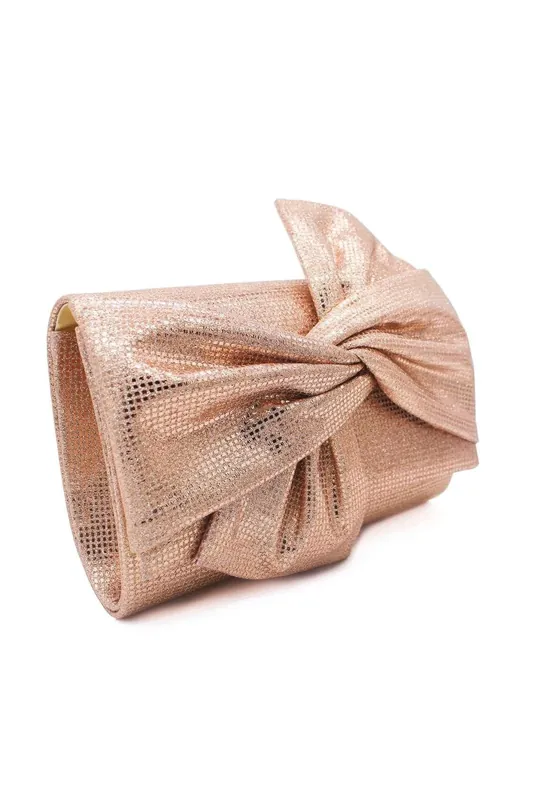 Large Bow Shiny Evening Clutch Bag With Chain Strap - Kitise