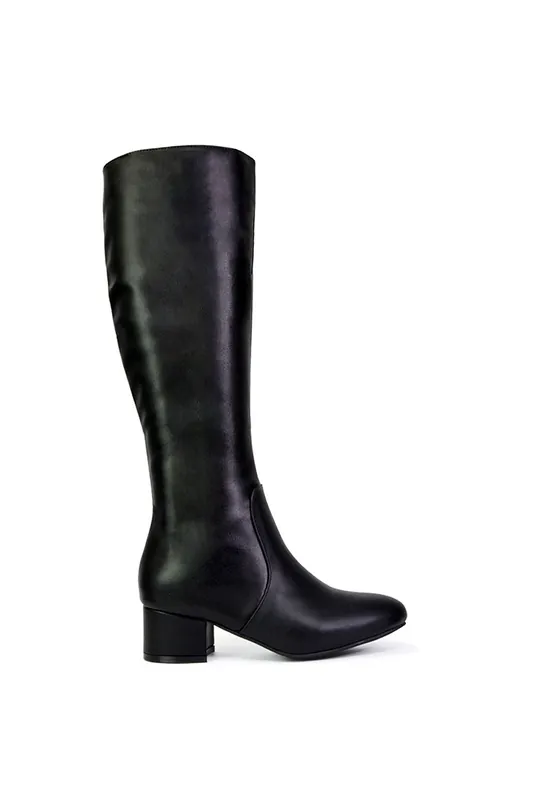 Valeria' Zip Up Knee High Boots With Mid Block Heel - XY London