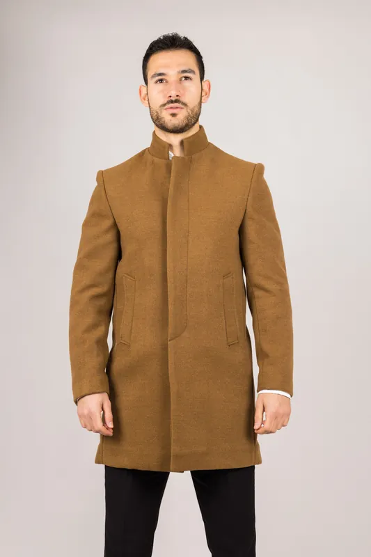 Men's Stand Collar Wool Blend Overcoat - Infinity Leather