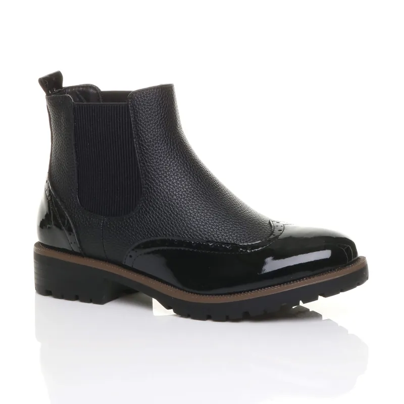 Flat Heel Brogue Chelsea Ankle Boots - AJVANI