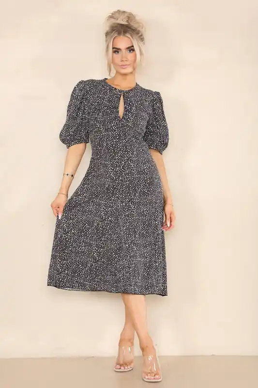 Black Floral Dress Midi - ELAINA FASHION