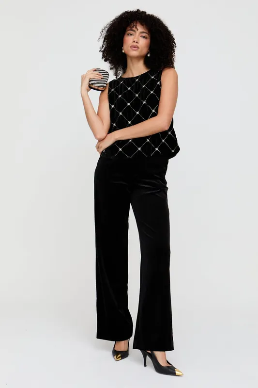 Valerie Straight Leg Velvet Trouser In Black - Lily and Lionel