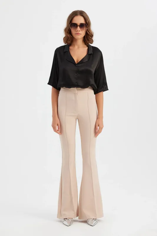 High-Waist Flare Trousers with Front Seam