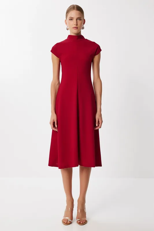 A-line midi dress with half turtleneck
