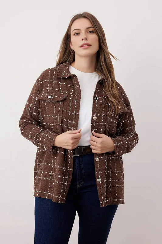 Check Pattern Button Up Overshirt Jacket - WOVCOR
