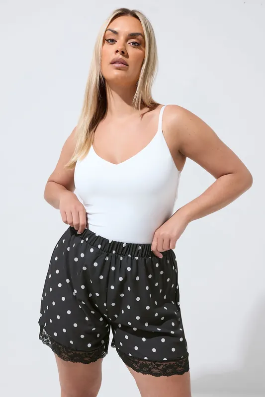 Polka Dot Lace Trim Shorts - Yours