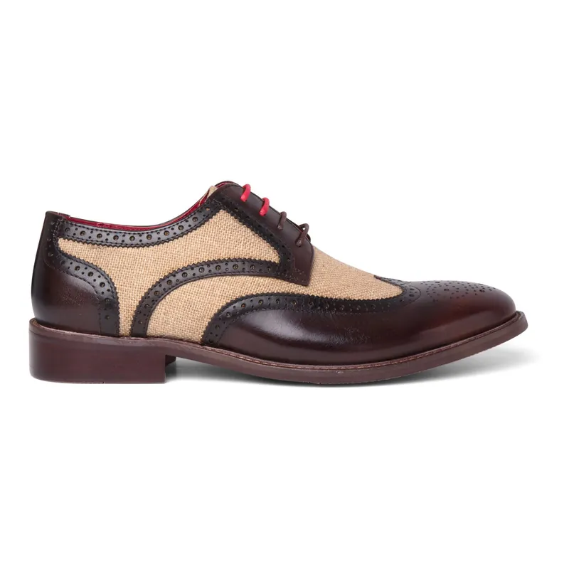 Justin Reess Leather Canvas Detailing Brogue Shoes - Cole