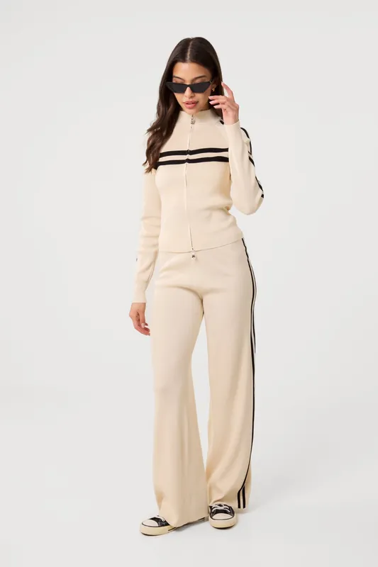Stone Side Stripe Wide Leg Joggers - Pink Vanilla