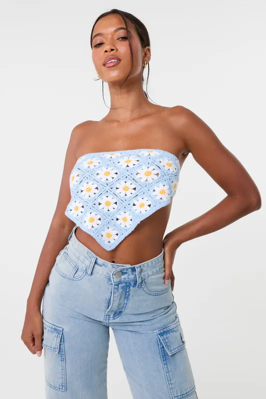 Blue Daisy Crochet Hanky Top - Pink Vanilla