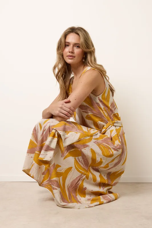 Lemon Leaf Print Dress - Blue Vanilla