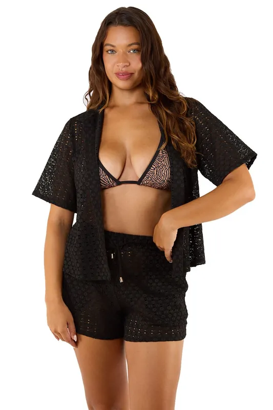 Onyx Black Crochet Beach 'Shirt' - Wolf & Whistle