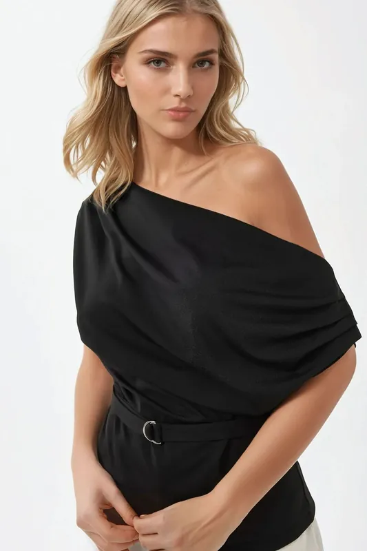 Shawl Collar Drapped Belted Top - Hiccup