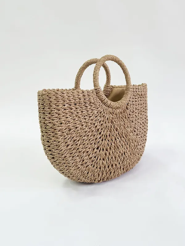 Round Woven Straw Holdall With Circular Handle - SVNX