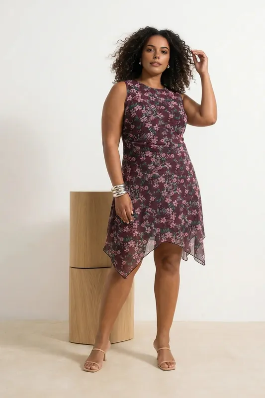 Floral Print Sleeveless Asymmetric Mini Dress - WOVCOR