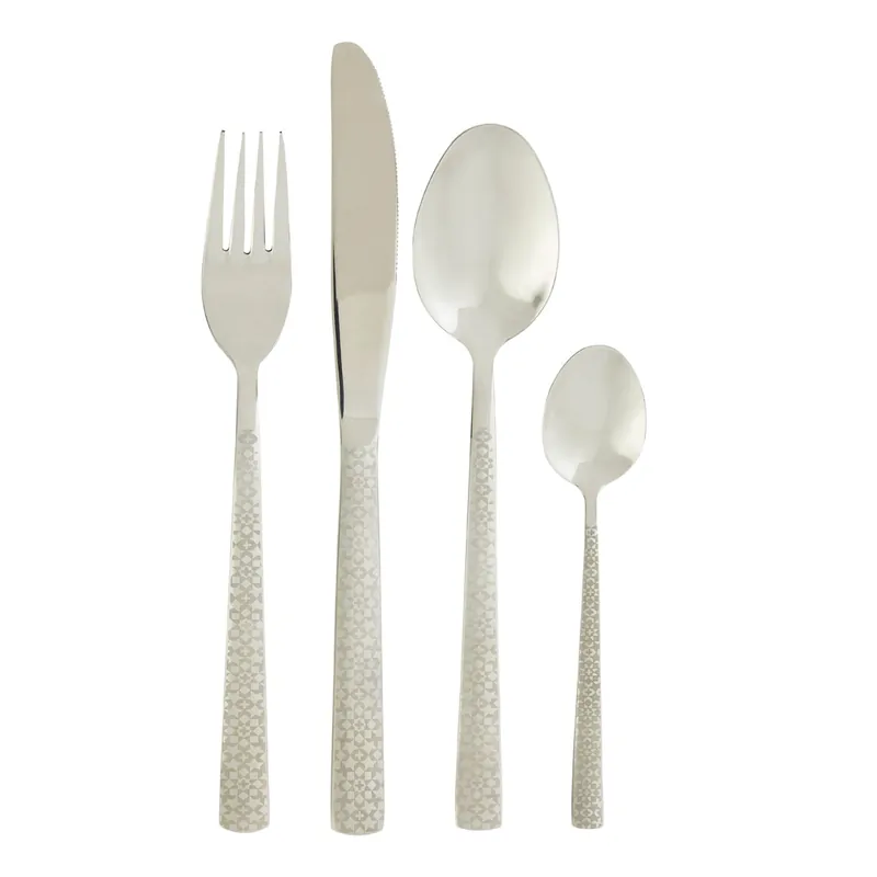 24Pc Cutlery Set, Elegant Silverware Cutlery Set, Modern Stainless Steel Cutlery Set with Geometric Prints - Orsina