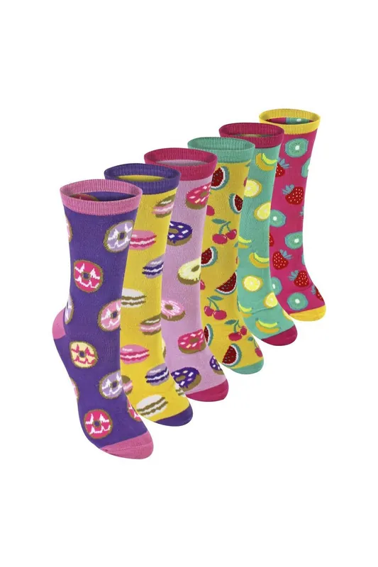 6 Pack Novelty Food Design Socks | Fun Colourful Bamboo Socks - Sock Snob
