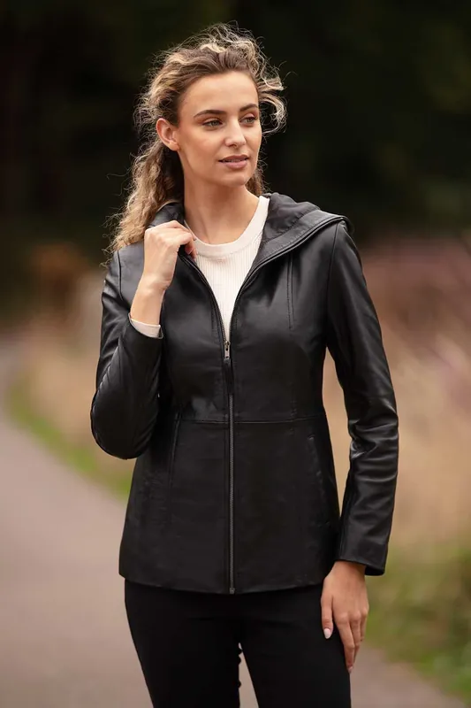 Real Leather Hooded Jacket with Fleece Lining - Ashwood Leather