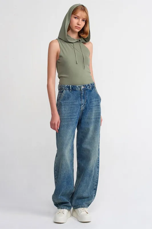 High-Waist Wide-Leg Cotton Denim Jeans