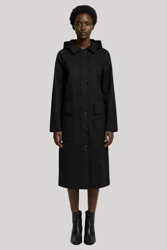 Waxed Cotton Long Coat - ELLE