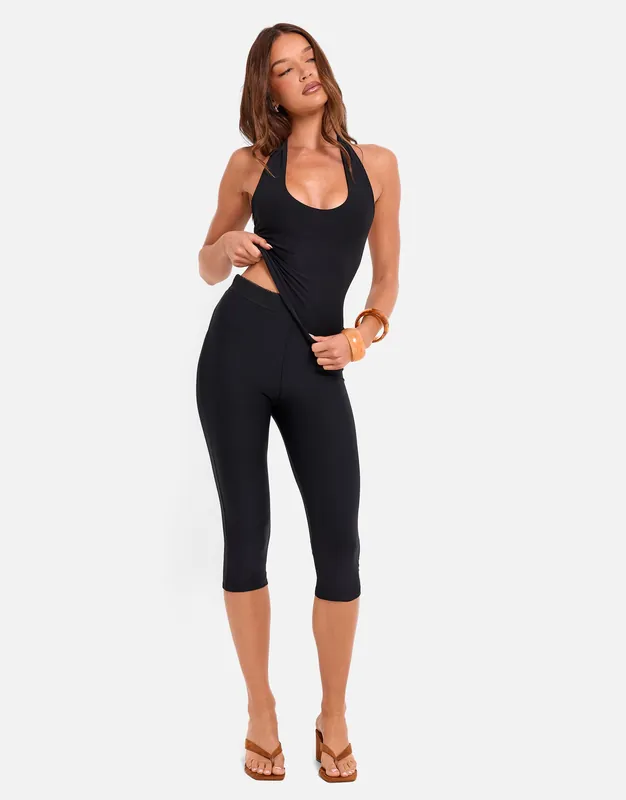 High Waist Luxe Slinky Capri Pants Black - Public Desire