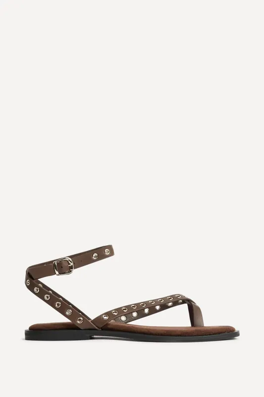 Perrie Brown Faux Suede Flat Sandals - Linzi