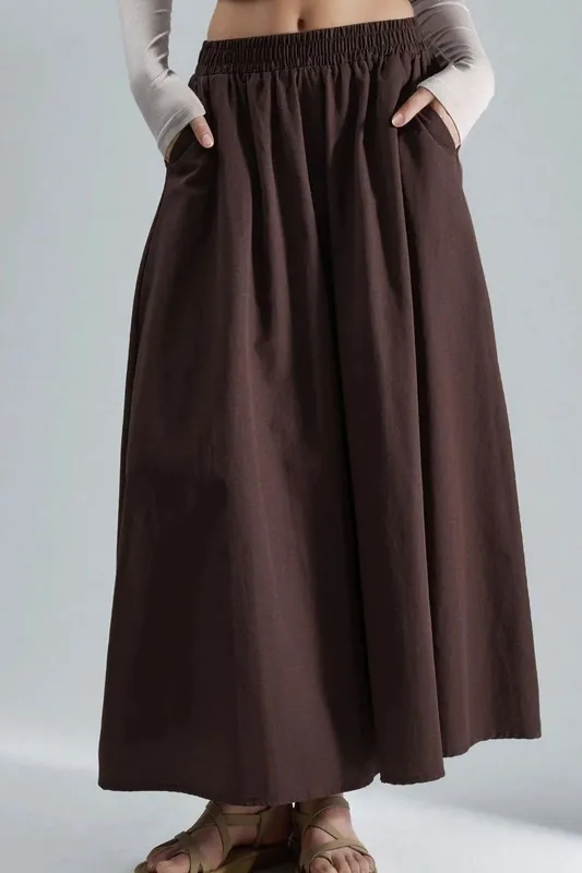 Elastic Waist Maxi Skirt with Pockets - Busem
