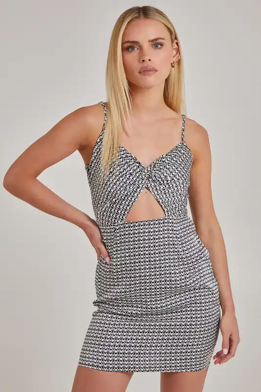 Wave Print Cut Out Cami Dress - Pink Vanilla