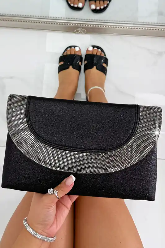 Glitter Luxe Metallic Crystal Envelope Clutch Bag - Love Lemonade